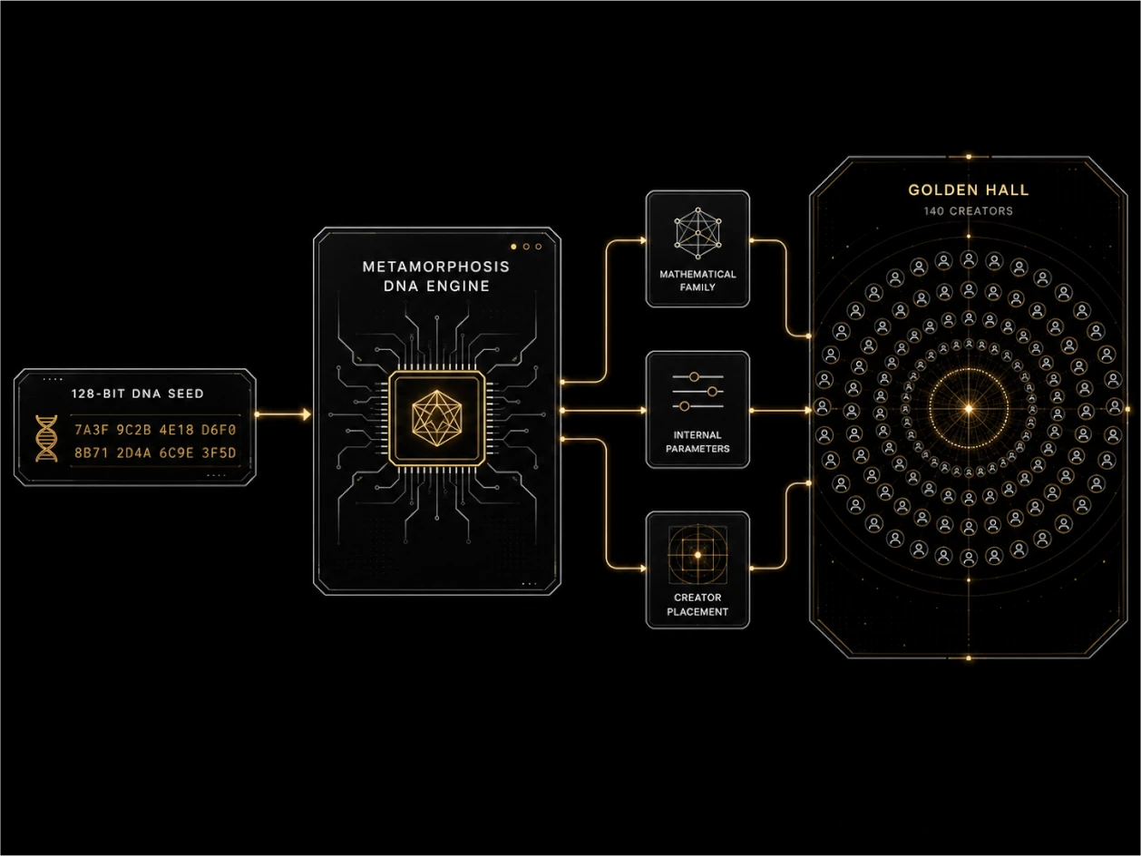 128-bit DNA seed generating the Golden Hall geometry