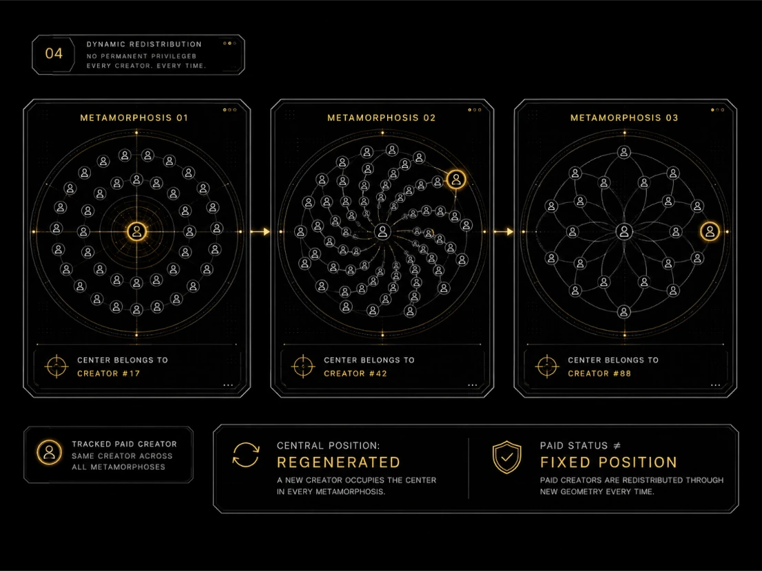 Redistribution of all 140 creators through a new geometry